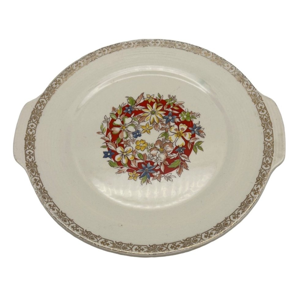 Triumph American Limoges Handled Plate 10" Warranted 22K Gold Flowers LaMour